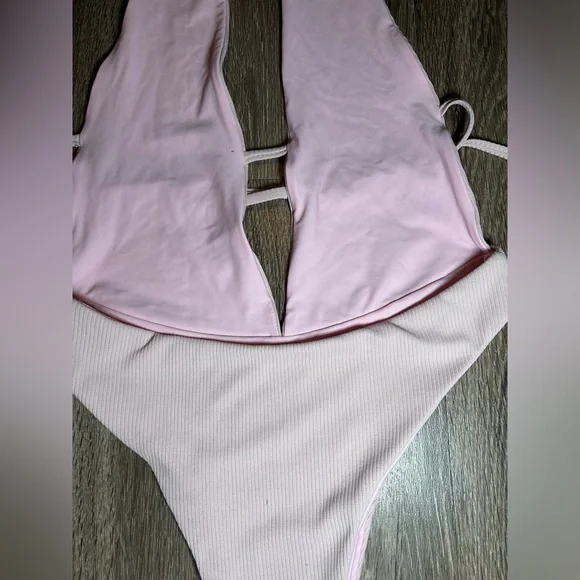Selina Rae The Victoria One Piece Ribbed Swimsuit Bikini Bodysuit Ballet Pink - Picture 6 of 7